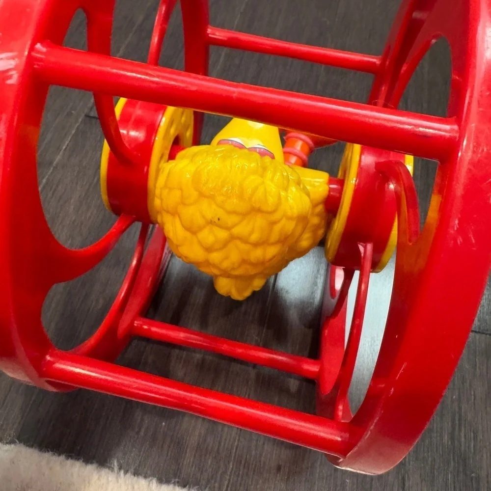 VINTAGE Sesame Street Red and Yellow Big Bird Roller Wheel Kids Toy Baby Toddler